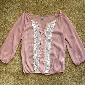 Pink 3/4 Sleeve Sheer Blouse